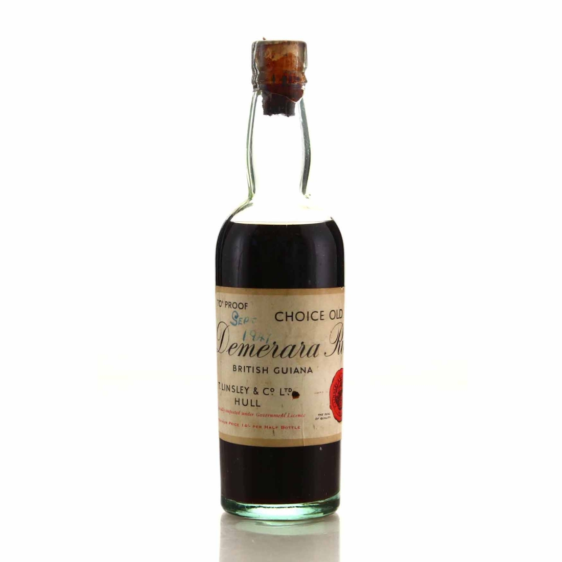 T. Linsley Demerara British Guiana Rum Half Bottle 1940s