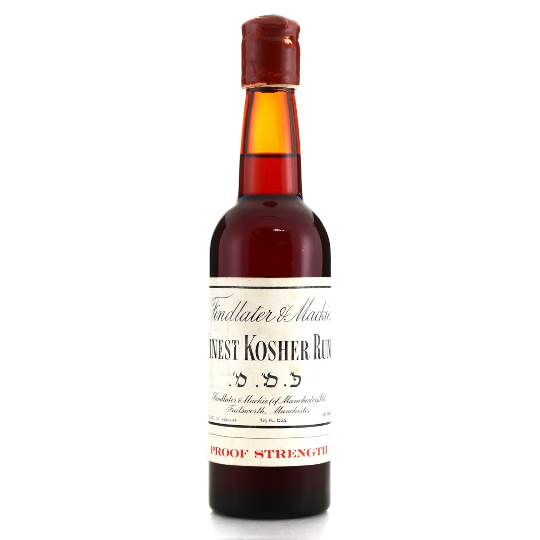 Findlater and Mackie Finest Kosher Rum 13 1/3 Fl Oz 1970s