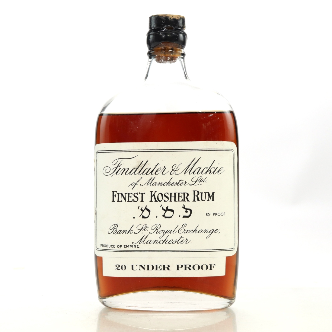 Findlater and Mackie Finest Kosher Rum 1/2 Bottle 1930s