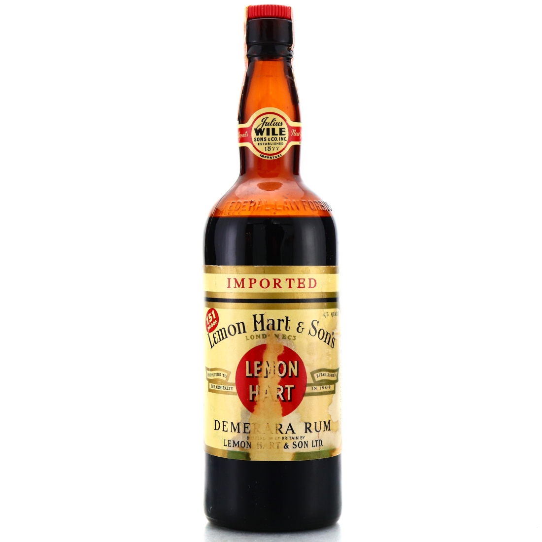 Lemon Hart 151 Proof Demerara Rum 1950s / Julius Wile Import, US