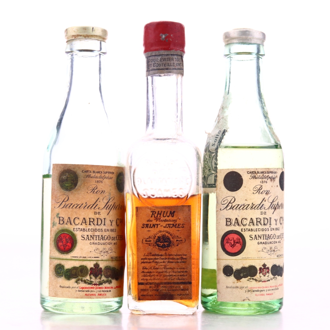 Saint James Non-Millesime & Bacardi Miniature x 3 circa 1940-50s